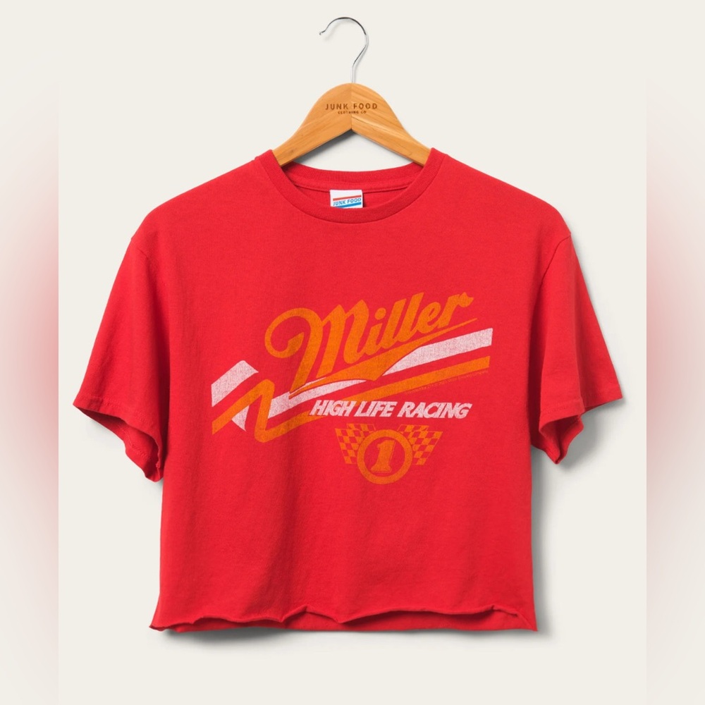 Junk Food Clothing x Miller High Life Red Crop Top Side Medium